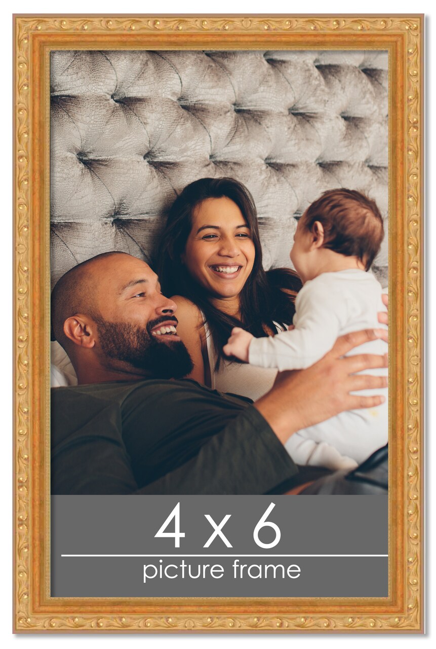 4x6 Solid Wood Antique Picture Frame with UV-Resistant Acrylic & Acid-Free Backing, Available in 4 Finishes: Bronze, Gold, Silver, and Gold with Black